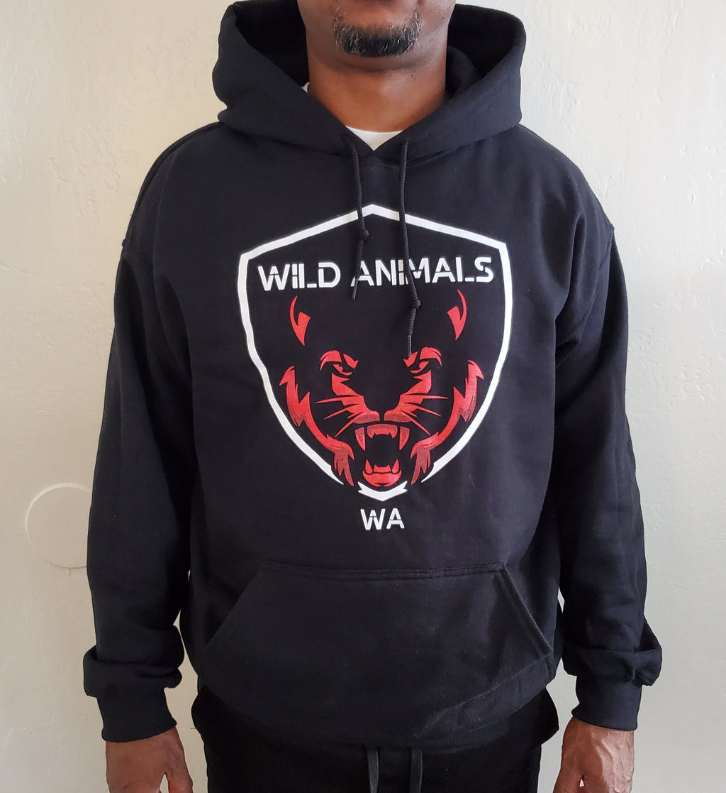 W A, Wild Animals logo hoodie, blk, white, red